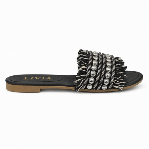LIVIA Fringe Slide – Black