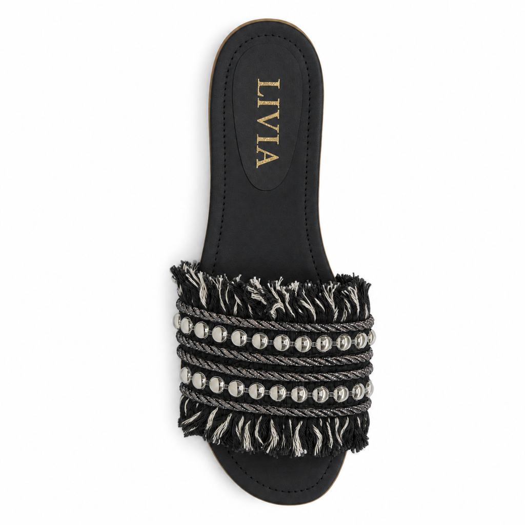 LIVIA Fringe Slide – Black