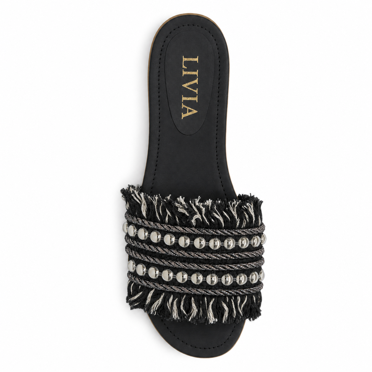 LIVIA Fringe Slide – Black