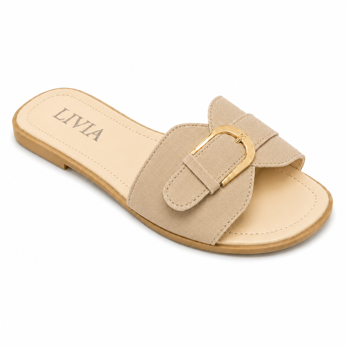 LIVIA Onyx Buckle Slide - Sand