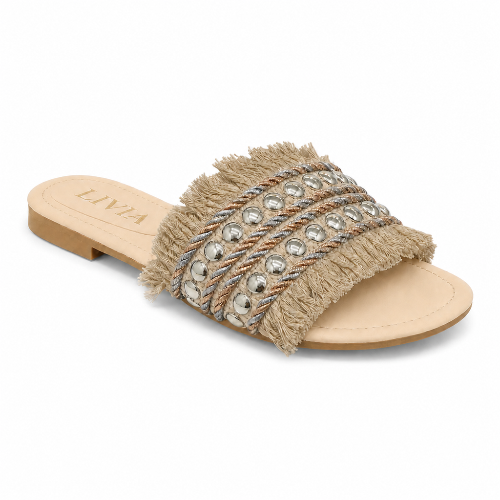 LIVIA Fringe Slide – Beige