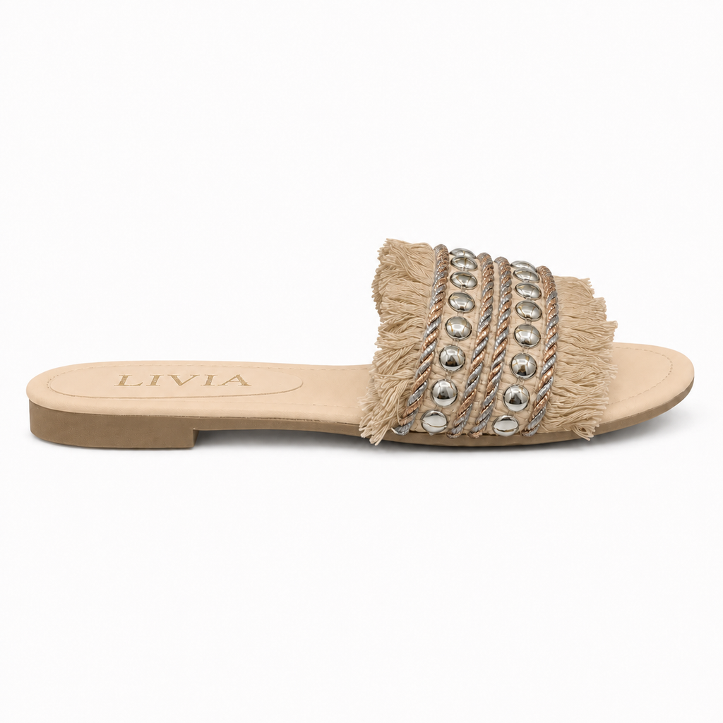 LIVIA Fringe Slide – Beige