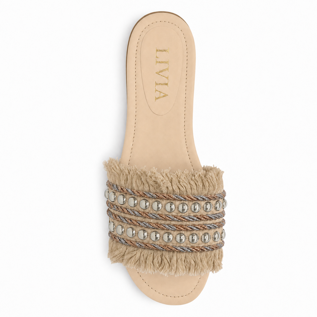 LIVIA Fringe Slide – Beige