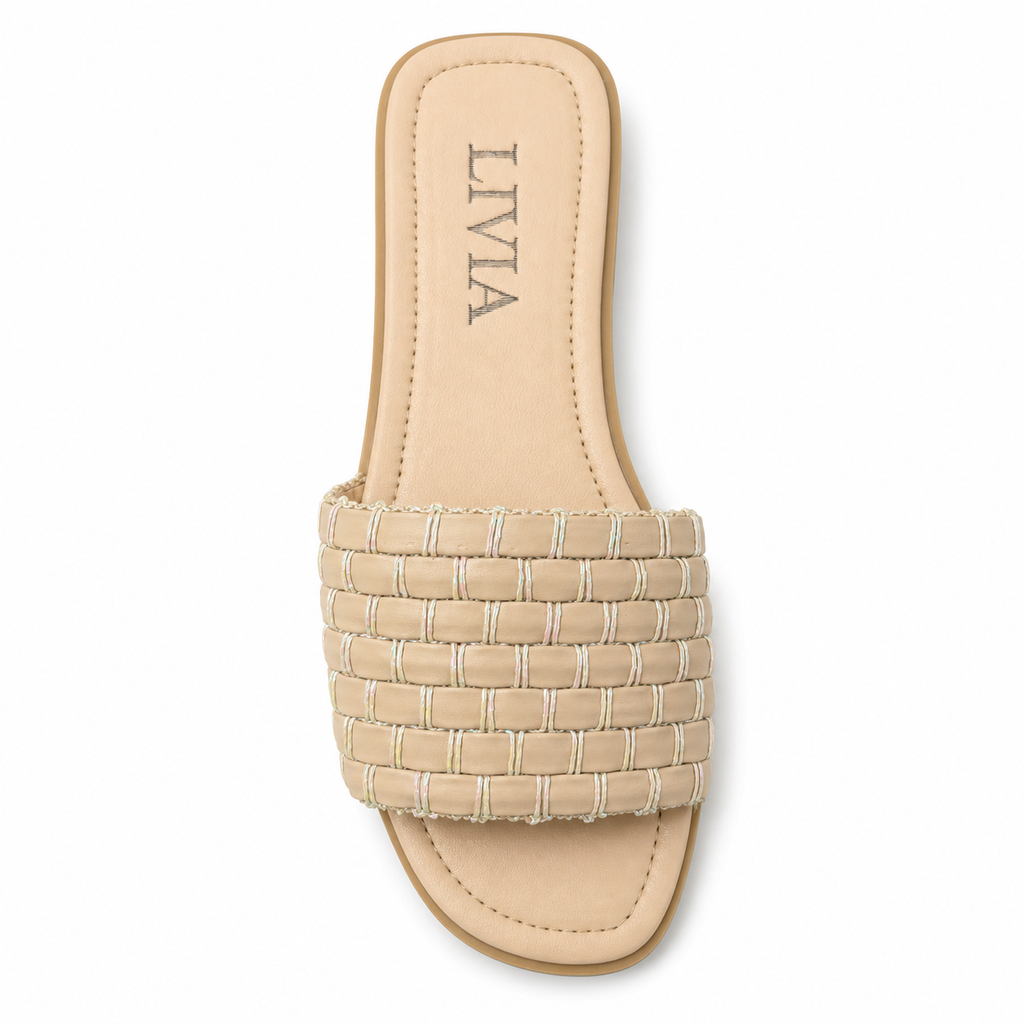 LIVIA Woven Slide – Beige