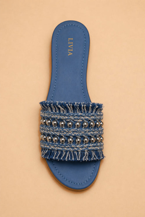 Denim Fringe Slide