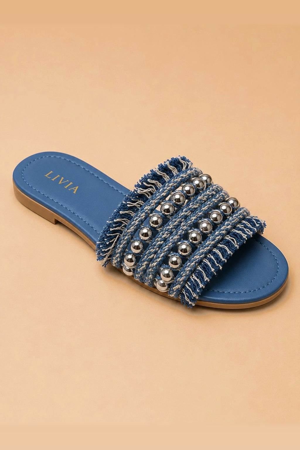Denim Fringe Slide