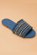 Denim Fringe Slide